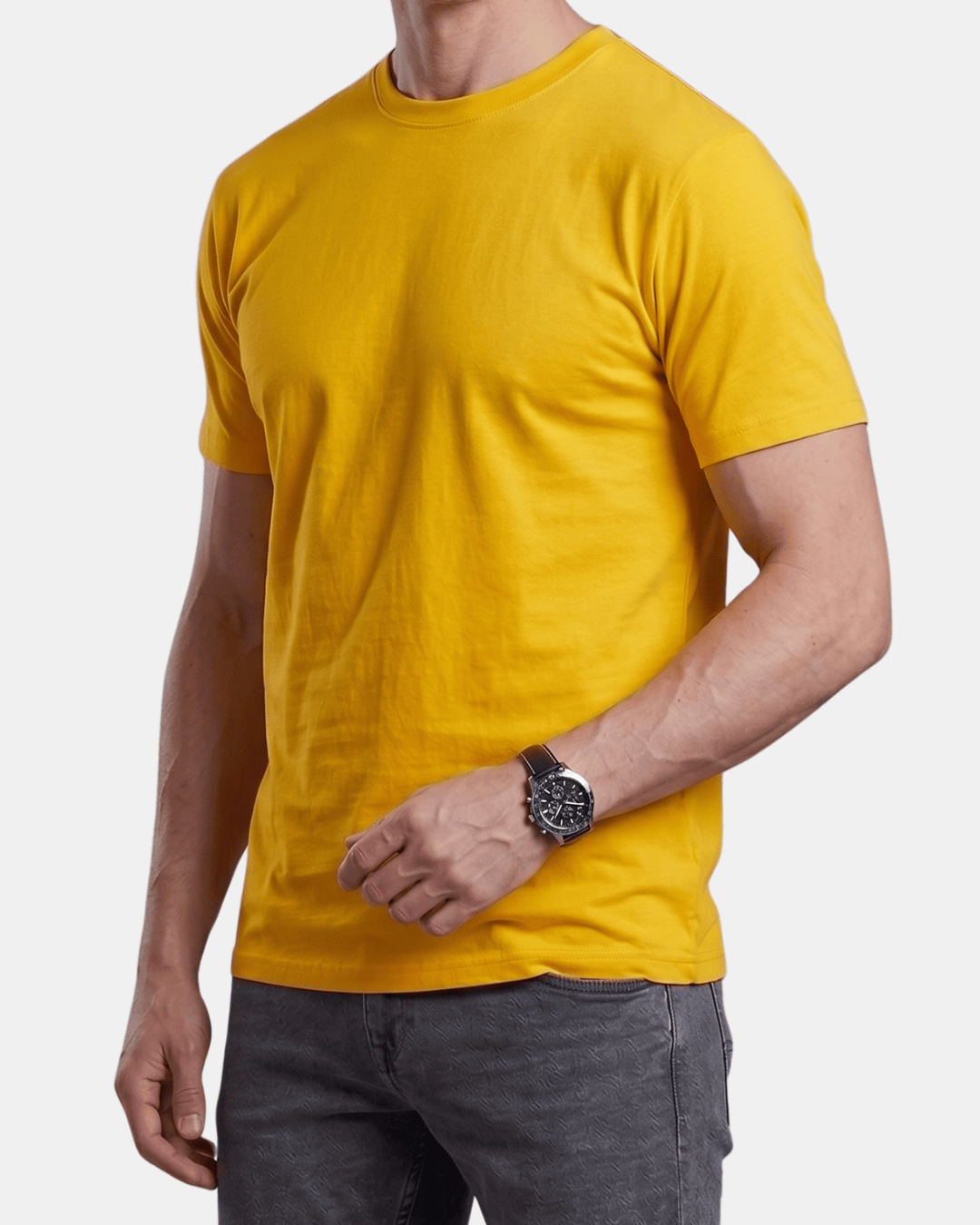 Camiseta amarillo girasol de hombre personalizada Fruit of the Loom en algodón de manga corta.
