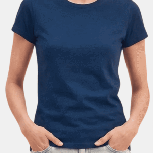 Camiseta azul marino de mujer personalizada Fruit of the Loom en algodón de manga corta.