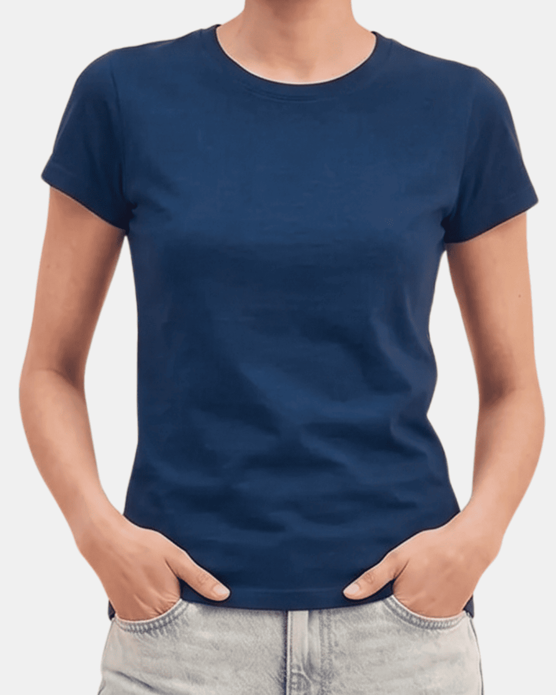 Camiseta azul marino de mujer personalizada Fruit of the Loom en algodón de manga corta.