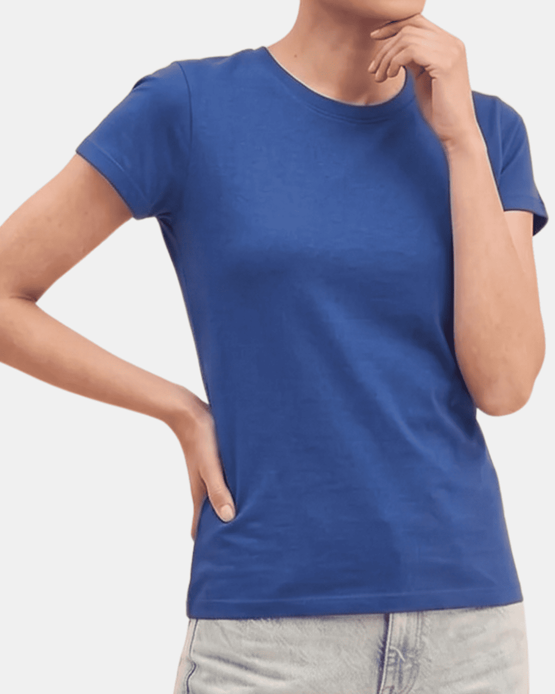 Camiseta azul de mujer personalizada Fruit of the Loom en algodón de manga corta.