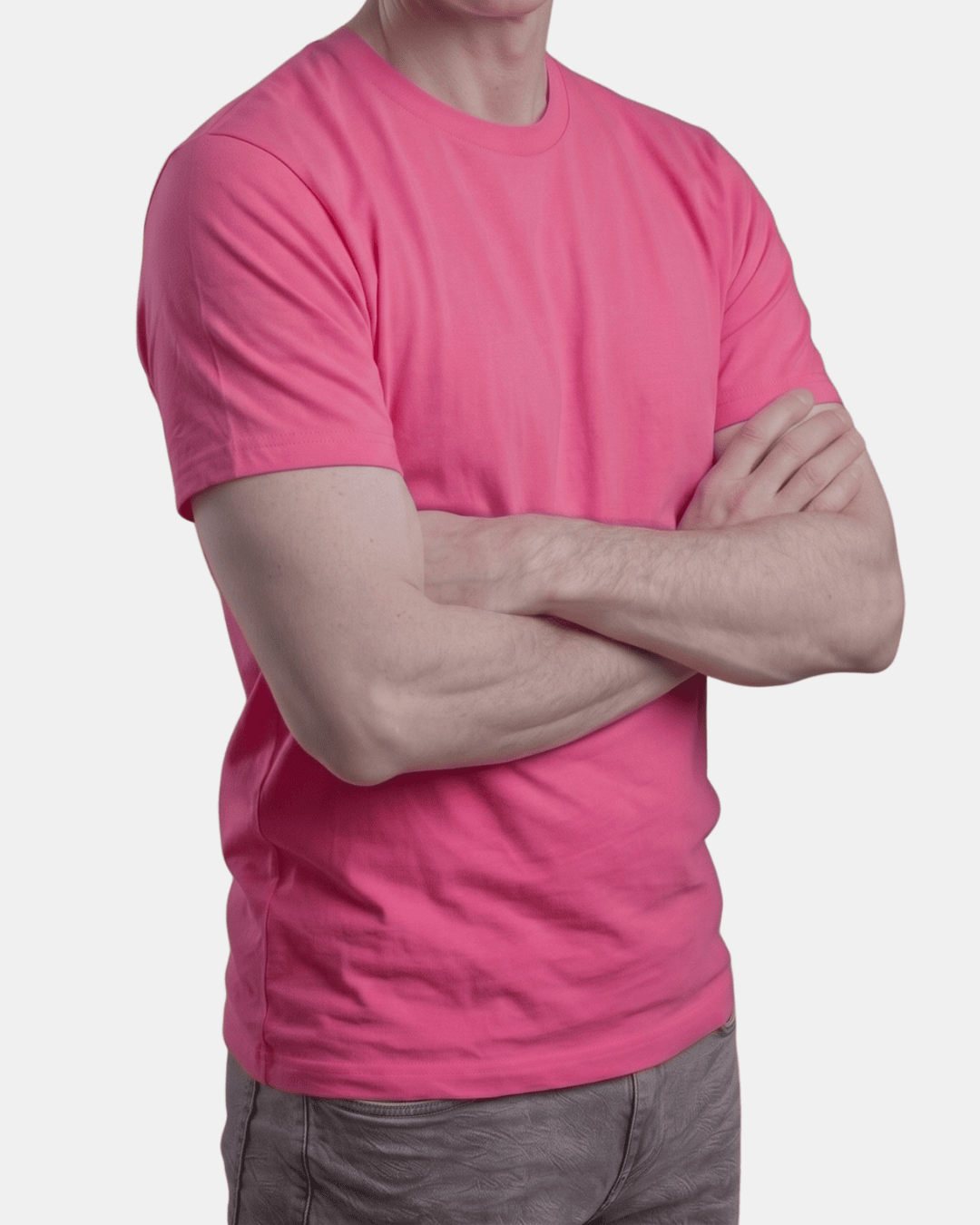 Camiseta fucsia de hombre personalizada Fruit of the Loom en algodón de manga corta.