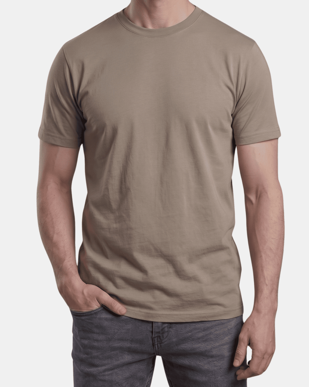 Camiseta marrón caqui de hombre personalizada Fruit of the Loom en algodón de manga corta.