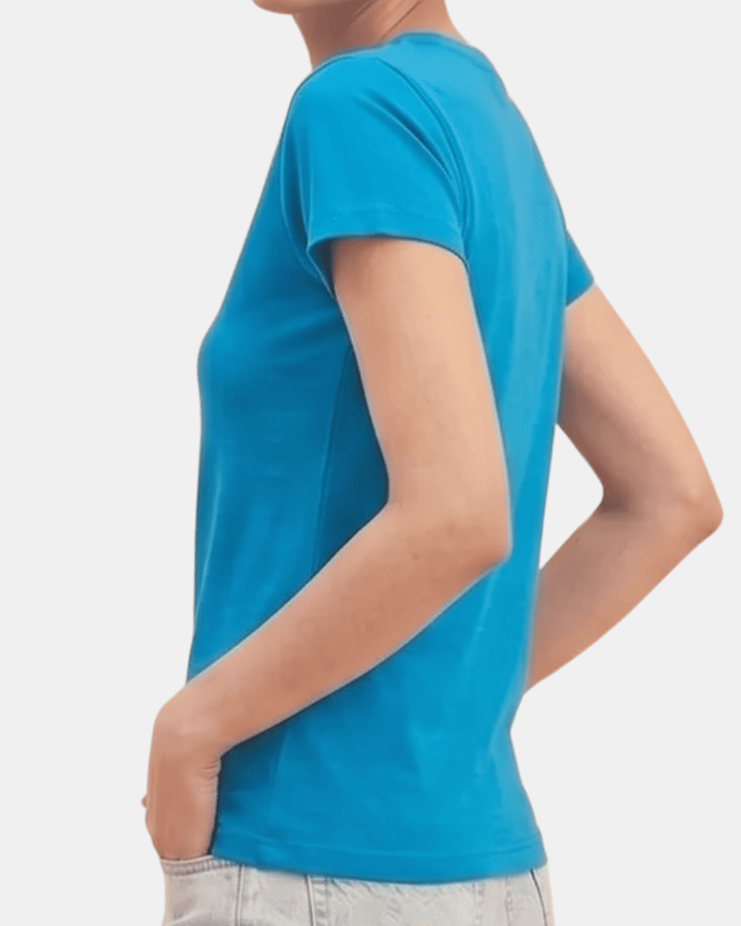 Camiseta azul celeste de mujer personalizada Fruit of the Loom en algodón de manga corta.