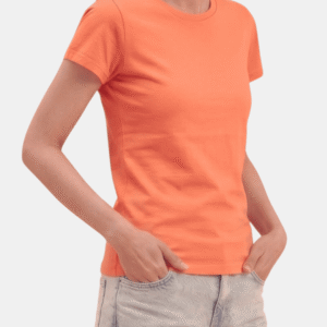 Camiseta naranja de mujer personalizada Fruit of the Loom en algodón de manga corta.