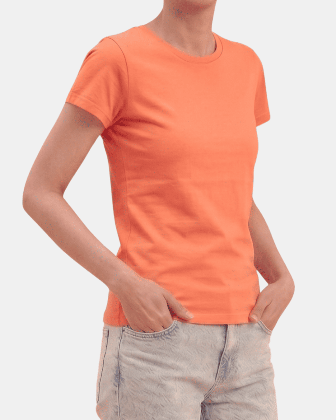 Camiseta naranja de mujer personalizada Fruit of the Loom en algodón de manga corta.