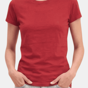 Camiseta roja de mujer personalizada Fruit of the Loom en algodón de manga corta.