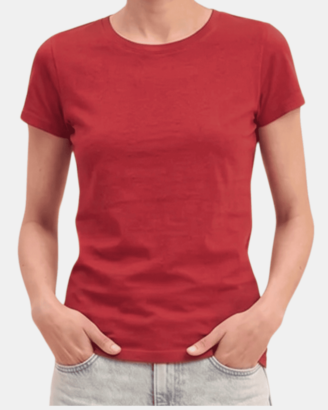 Camiseta roja de mujer personalizada Fruit of the Loom en algodón de manga corta.