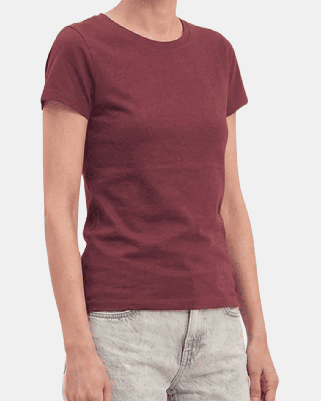 Camiseta rojo vino de mujer personalizada Fruit of the Loom en algodón de manga corta.
