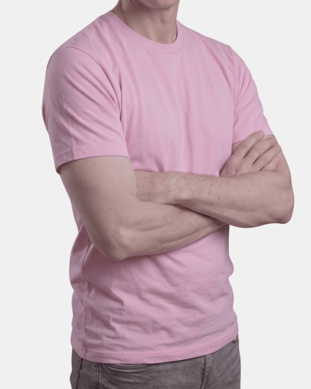 Camiseta rosa claro de hombre personalizada Fruit of the Loom en algodón de manga corta.