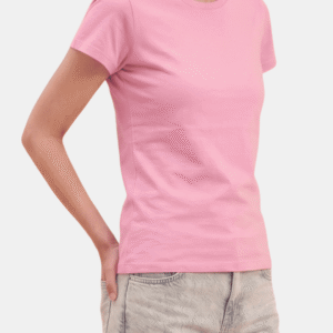 Camiseta rosa claro de mujer personalizada Fruit of the Loom en algodón de manga corta.