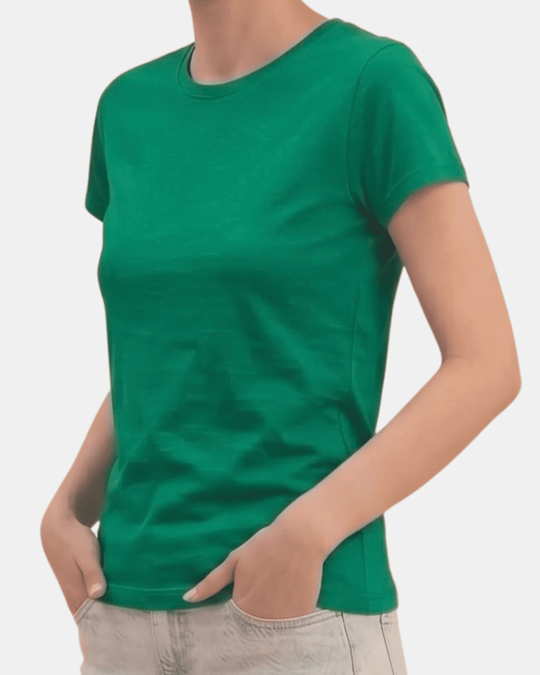 Camiseta verde de mujer personalizada Fruit of the Loom en algodón de manga corta.