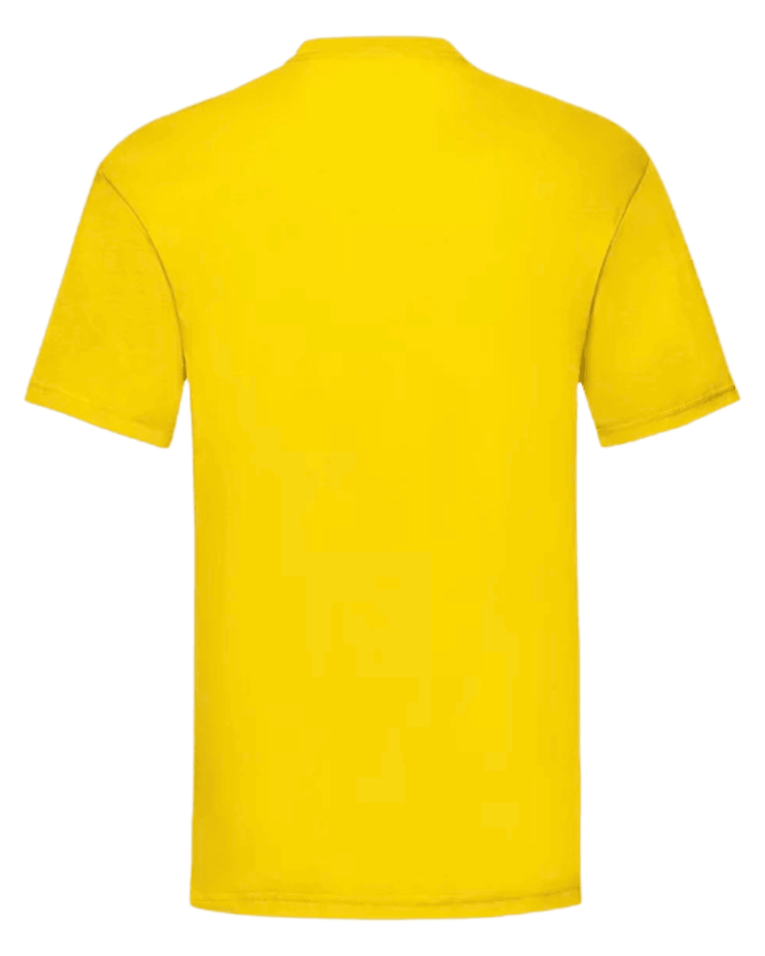 Camiseta unisex amarilla personalizada de algodón Fruit of the Loom Valueweight vista posterior.