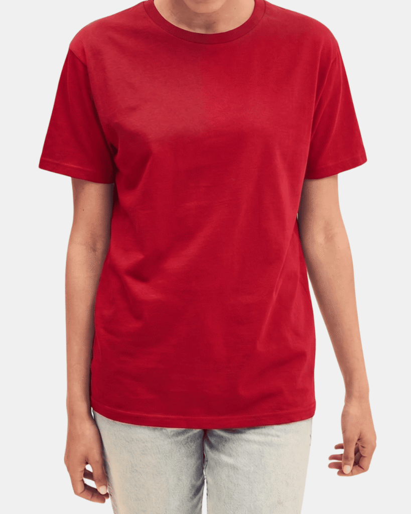 Camiseta para despedida de soltera roja modelo recto unisex Fruit of the Loom.