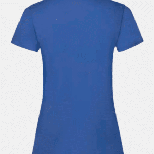 Vista posterior plana de camiseta azul básica de mujer