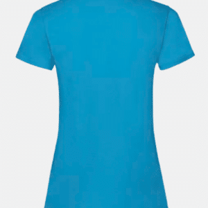 Vista posterior plana de camiseta azul celeste básica de mujer