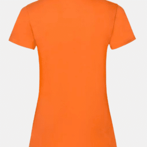 Vista posterior plana de camiseta naranja básica de mujer
