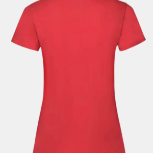 Vista posterior plana de camiseta roja básica de mujer