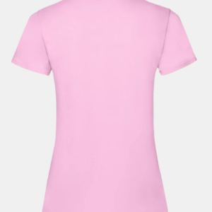 Vista posterior plana de camiseta rosa básica de mujer