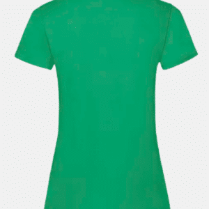Vista posterior plana de camiseta verde básica de mujer