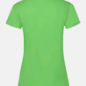 Vista posterior plana de camiseta verde lima básica de mujer